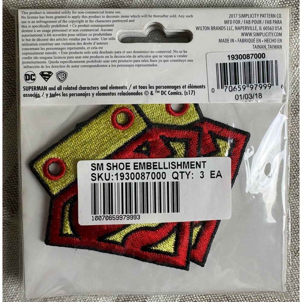 SET OF 3 Superman DC Comics Shoe Embellishment Embroidered Lace Charms 2pc NEW - Picture 2 of 3
